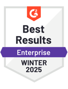 G2社による2023年秋のレポートで「Best Results Enterprise」を獲得したことを示すバッジ