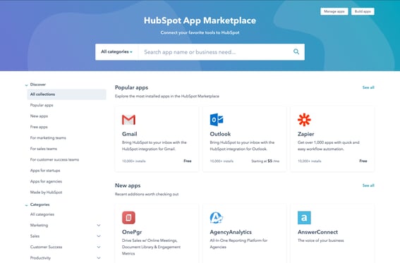 hubspot app marketplace screenshot