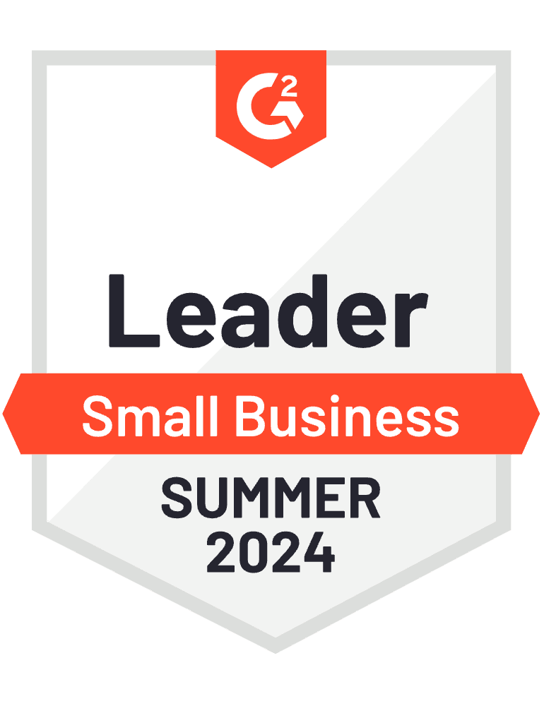 G2社による2023年夏のレポートで「Leader Small Business」を獲得したことを示すバッジ