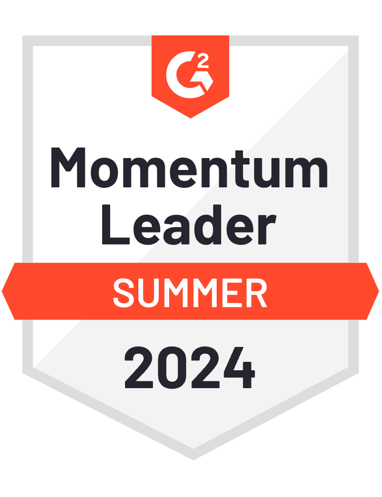 G2社による2023年夏のレポートで「Momentum Leader」を獲得したことを示すバッジ