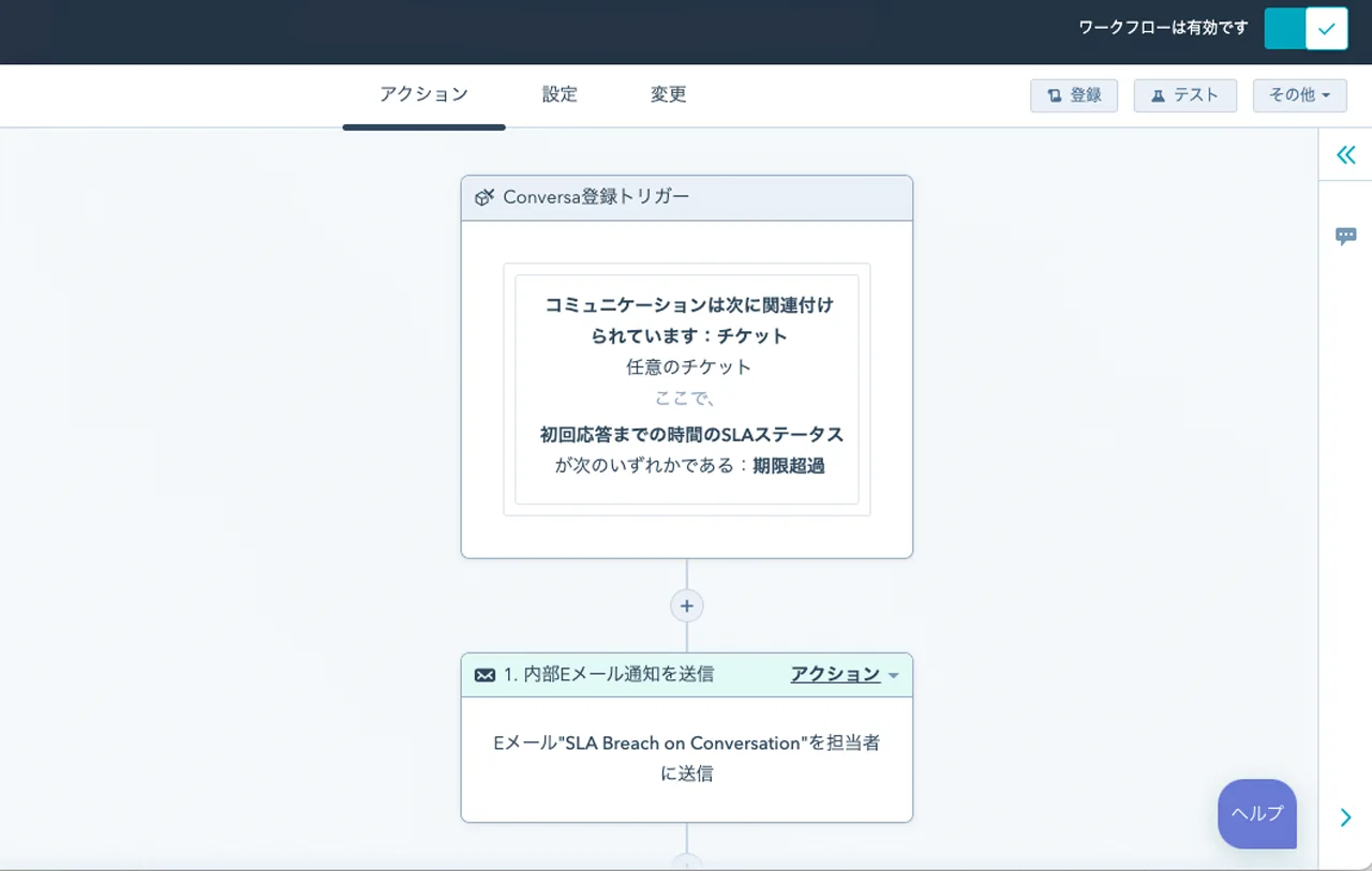 SLAに関するコミュニケーションを自動化するワークフローの画面